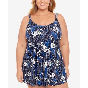 Swim Solutions Plus Size Pleated-Front Tummy-Control Swimdress Swimsuit Size 22W